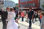 Hochzeit mit dem Lanz Bulldog vor dem Nordh&auml;user Rathaus (Foto: Angelo Glashagel)