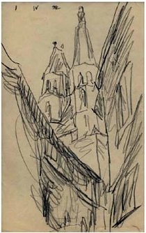 Das ist das "Objekt der Begierde" (Foto: Die Original-Skizze, die der F&ouml;rderverein kaufen will und die die Grundlage f&uuml;r die Aquarelle bildet, die auf der Schautafel gegen&uuml;ber dem "Italiener" zu sehen sind)