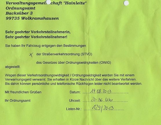 Ordnungsamt gr&uuml;&szlig;t (Foto: privat)