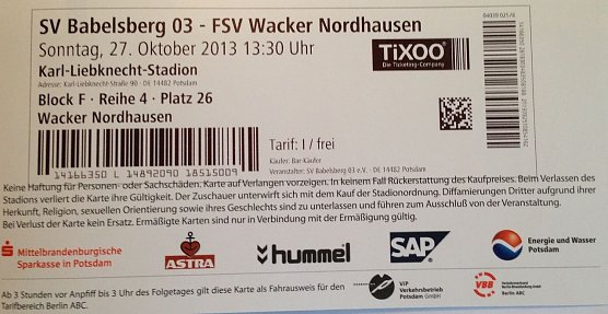 Eintrittskarte (Foto: Wacker Nordhausen) Eintrittskarte (Foto: Wacker Nordhausen)