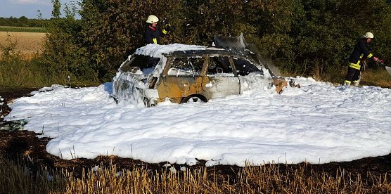 Autobrand gel&ouml;scht (Foto: Feuerwehr Hainleite)