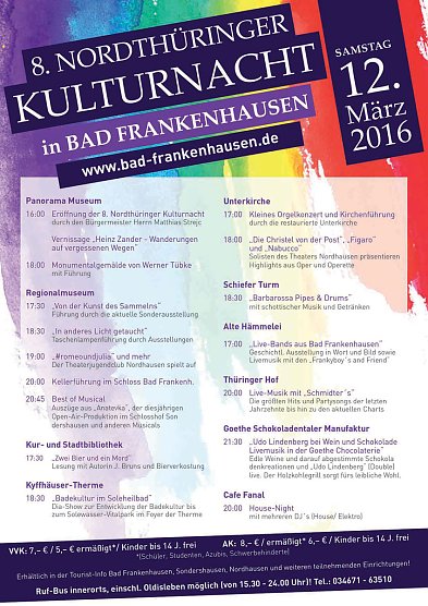Buntes Kulturprogramm in zehn verschiedenen Einrichtungen! (Foto: Stadtmarketing Bad Frankenhausen) Buntes Kulturprogramm in zehn verschiedenen Einrichtungen! (Foto: Stadtmarketing Bad Frankenhausen)