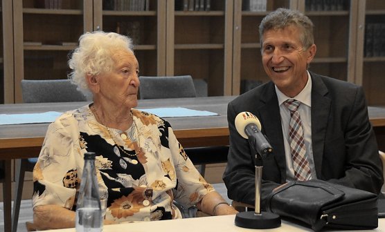 Die Verstorbene beim Zeitzeugengespr&auml;ch (Foto: I. Bergmann, Stadt Nordhausen)