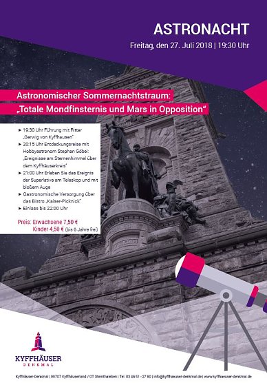 Mondfinsternis über dem Kaiser Wilhelm Denkmal (Foto: Stadtmarketing Bad Frankenhausen) Mondfinsternis über dem Kaiser Wilhelm Denkmal (Foto: Stadtmarketing Bad Frankenhausen)