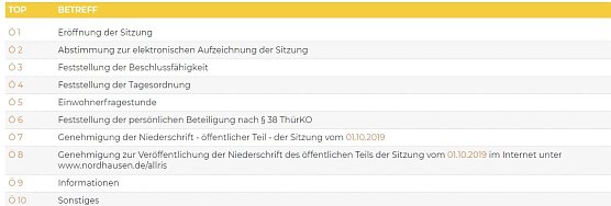 Screenshot Tagesordnung (Foto: Stadtverwaltung Nordhausen)