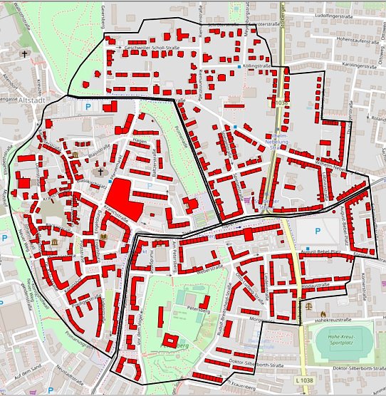 Die rot markierten Bereiche m&uuml;ssen bis sp&auml;testens 18 Uhr ger&auml;umt werden (Foto: Stadtverwaltung Nordhausen)