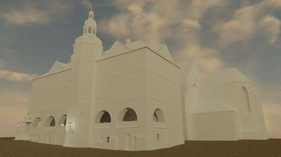 Bisher existiert das alte Rathaus nur als architektonisches Modell ohne die passenden Texturen (Foto: Christian Witt)