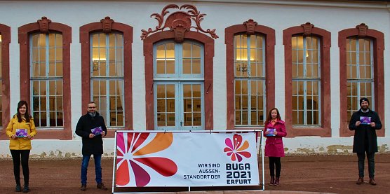 v.l. Julia Kliebe aus Ebeleben, Ortsteilb&uuml;rgermeister von Bendeleben Ren&eacute; Pfeiffer, Daniela Althaus von F&ouml;rderverein Park Hohenrode Nordhausen, Marco Wohlenberg vom Tourismusverband S&uuml;dharz Kyffh&auml;user  (Foto: Eva Maria Wiegand)