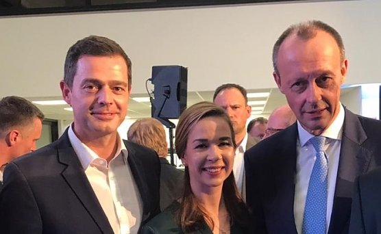 Merz und Mohring in Nordhausen. In der Mitte die damalige CDU-Landtagskandidatin Carolin Gerbothe (Foto: St. Schard)