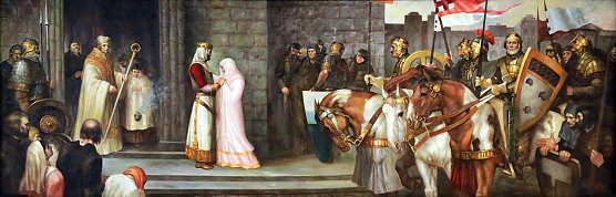 Sieht h&uuml;bsch aus, ist historisch aber reine Fiktion - das Gem&auml;lde im Rathaus zeigt Mathilde wie sie ihren Sohn Otto in Nordhausen verabschiedet. Das Original wurde 1912/13 gemalt und im Krieg zerst&ouml;rt, zu sehen ist heute eine Kopie, deren Existenz man unter anderem Wolfgang M&uuml;ller verdankt (Foto: nnz-Archiv)