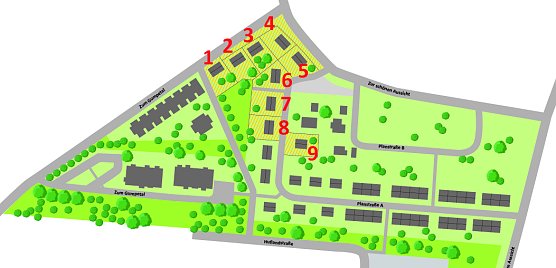 Die SWG Nordhausen startet noch vor Jahresende mit der Vermarktung von neun Baugrundst&uuml;cken im Baugebiet Hanglandschaft Nordhausen-Nord. Die quadratischen Grundst&uuml;cke sind zwischen 511 und 593 Quadratmetern gro&szlig;. (Foto: Grafik: SWG Nordhausen/Enders Marketing)