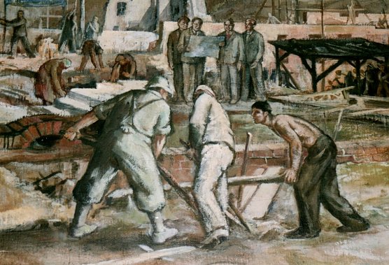 Das Geschehen auf der Baustelle im zerst&ouml;rtem Stadtzentrum 1952/53 (Foto: Heidelore Kneffel)