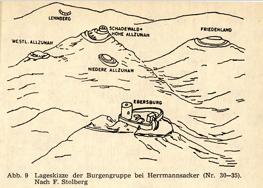 Grundriss Lage Burgen b. Herrmannsacker nach F. Stolberg (Foto: Tim Schäfer) Grundriss Lage Burgen b. Herrmannsacker nach F. Stolberg (Foto: Tim Schäfer)