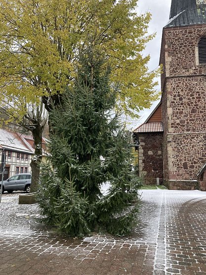 Auf dem Neust&auml;dter Kirchplatz wird es langsam weihnachtlich (Foto: Tourist-Information Neustadt)