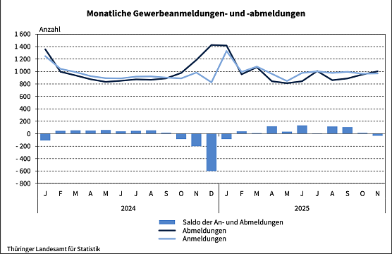Gewerbeanmeldungen von Januar bis November 2025.  (Foto: Statistisches Landesamt )
