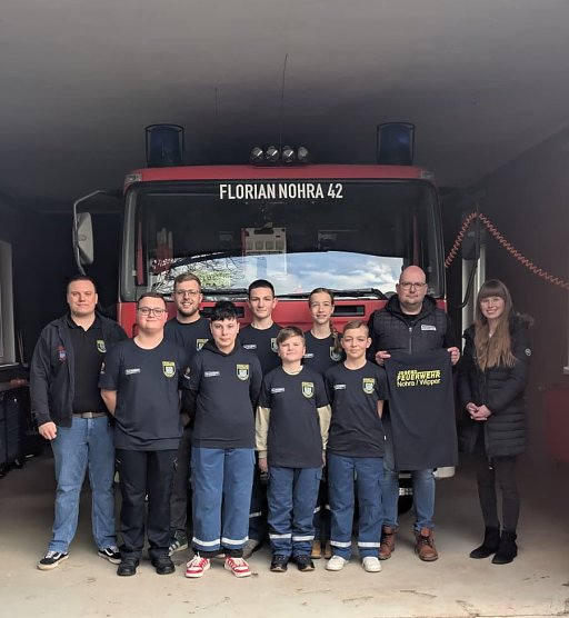 hintere Reihe: Karl Roth (Vorsitzender F&ouml;rderverein), Oscar Armbrecht (Jugendwart), Hannes Neudeck, Jette Cassube, Ingo Hoppe & Julia Heitkamp (Norsystec)  - vordere Reihe: Fabian Grimm (Jugendwart), Hannes Fr&ouml;hlich, Robin Becke, Matteo Neudeck (Foto: Norsystec)