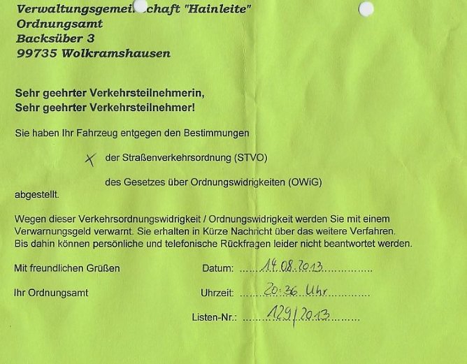 Ordnungsamt gr&uuml;&szlig;t (Foto: privat)