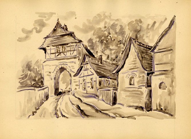 Maria Becker � Diedelt, Tor in Neustadt am Harz, Zeichnung (Foto: Kunsthaus Meyenburg)
