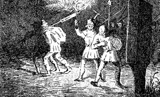 Aufst&auml;ndige Bauern auf dem Heimweg nach der Pl&uuml;nderung des Klosters Himmelgarten 1525 von Fritz Teichm&uuml;ller (Foto: Archiv Kneffel)