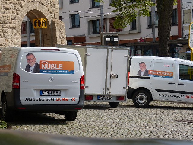 War auch auf der Maikundgebung pr&auml;sent: die Nordh&auml;user CDU mit ihrem Landrats-Kandidaten Stefan N&uuml;&szlig;le (Foto: Harald Buntfu&szlig;)