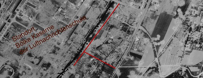Luftbild 1945 Strohm&uuml;hlenweg (rot) (Foto: Archiv Iffland)
