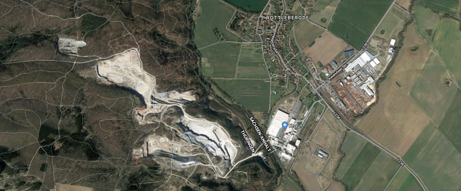 Gipsabbau am Alten Stolberg (Foto: Google Maps, 2018 Google, Kartendaten, 2018 Geobasis-DE/BKG) Gipsabbau am Alten Stolberg (Foto: Google Maps, 2018 Google, Kartendaten, 2018 Geobasis-DE/BKG)