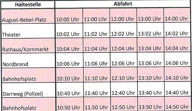 Fahrplan des Busshuttles (Foto: Polizei)