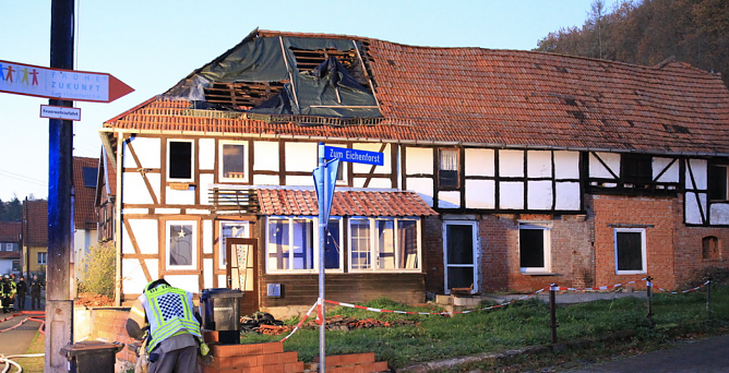 Geb&auml;udebrand in Rodishain (Foto: S. Dietzel)