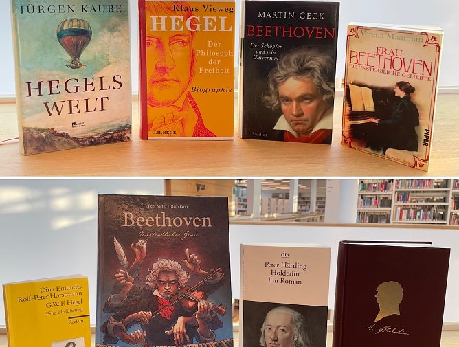 B&uuml;cher zu den Jubilaren (Foto: Stadtbibliothek NDH)