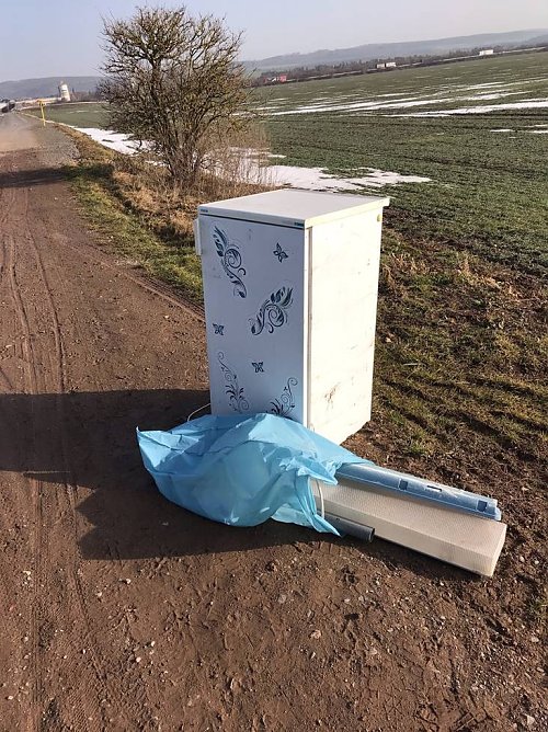 Einfach abgeladen - K&uuml;hlschrank bei Windehausen entdeckt (Foto: Jens Bauersfeld)