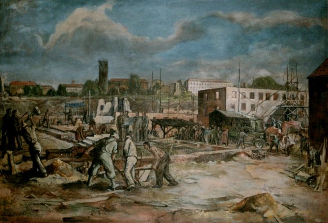 Otto Kn&ouml;pfer: Nordhausen baut auf, &Ouml;lgem&auml;lde im Stadthaus, 100 cm x 120 cm, 1953 (Foto: Heidelore Kneffel)