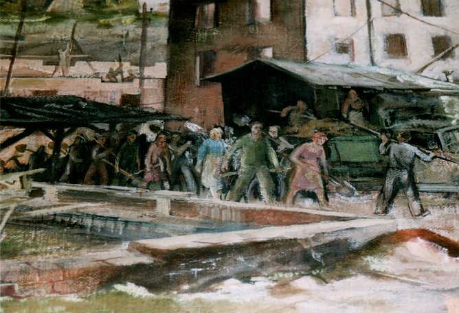 Werkt&auml;tige aus Betrieben begeben sich im Nationalen Aufbauwerk als Aufbauhelfer in das Baugeschehen  (Foto: Heidelore Kneffel)