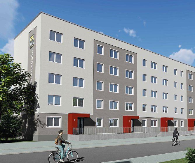 Das Nordh&auml;user Planungsb&uuml;ro Nording hat f&uuml;r den DDR-Plattenbau Hufelandstra&szlig;e 5-8 mit seinen 40 Wohnungen ein frisches, modernes Erscheinungsbild entworfen (Foto: Architekturb&uuml;ro Nording)