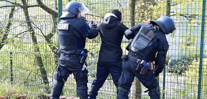Polizeibeamte bei einer Festnahme (Foto: LPI)