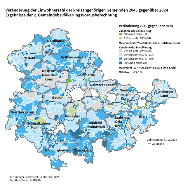 Ergebnisse der 2. Gemeindebevölkerungsvorausberechnung für Thüringen (Foto: Landesamt Statistik) Ergebnisse der 2. Gemeindebevölkerungsvorausberechnung für Thüringen (Foto: Landesamt Statistik)