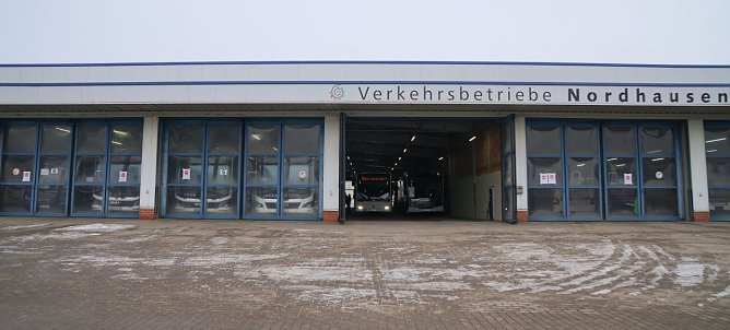 Viele Busse blieben heute im Depot in der Robert-Blum-Stra&szlig;e in Nordhausen. (Foto: ssc)