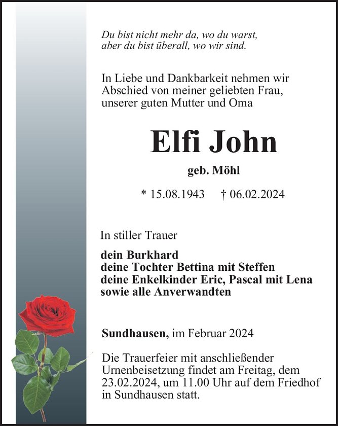 Traueranzeige (Foto: Bestattung Baumgarten)