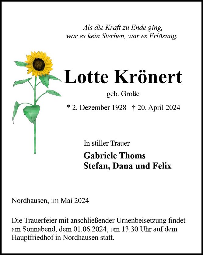 Traueranzeige (Foto: Bestattung Baumgarten)