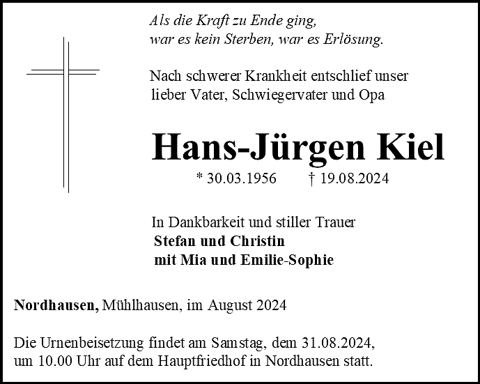 Traueranzeige (Foto: Bestattungsinstitut Eckhard Schade)