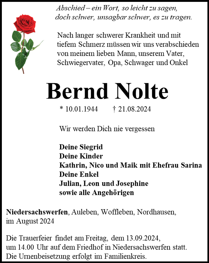 Traueranzeige (Foto: Bestattungshaus Eckhard Schade)