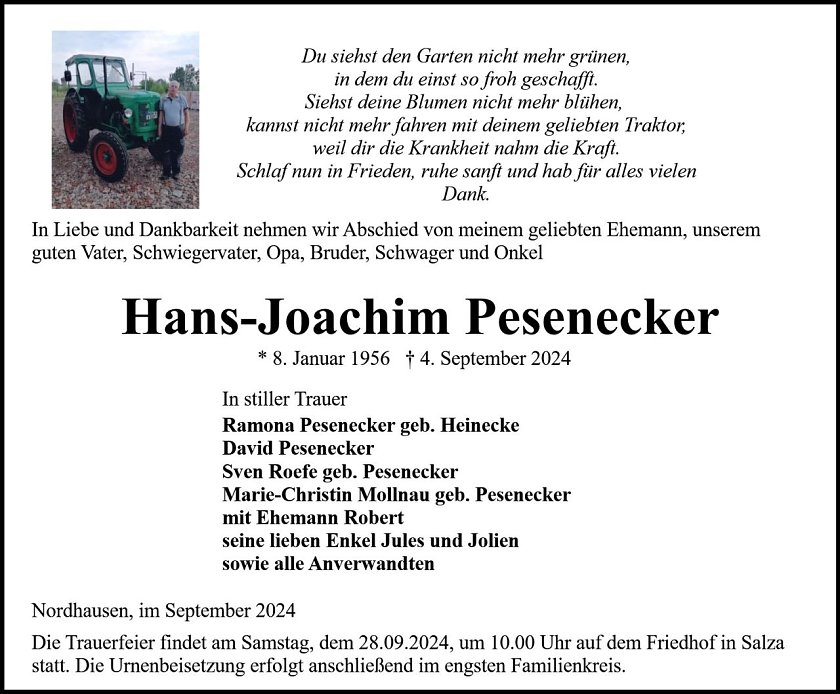 Traueranzeige (Foto: Bestattung Baumgarten)