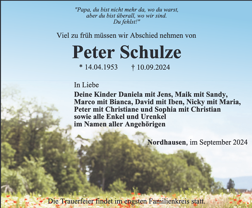 Traueranzeige Peter Schulze (Foto: privat)