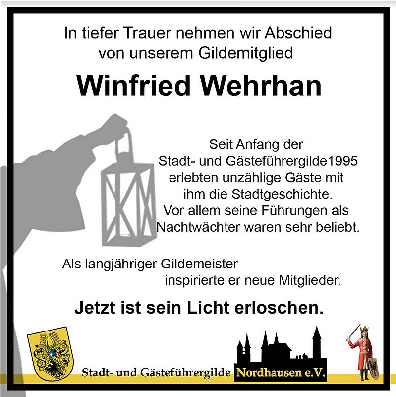 Traueranzeige Winfried Wehrhahn (Foto: G&auml;stef&uuml;hrergilde Nordhausen)