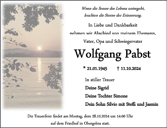 Traueranzeige Wolfgang Pabst (Foto: Jasmin Pabst)