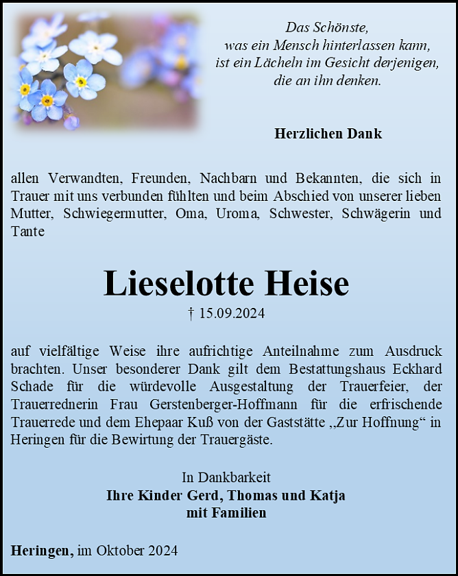 Danksagung (Foto: Bestattungshaus Eckhard Schade)