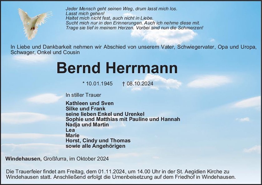 Traueranzeige (Foto: Bestattung Baumgarten)