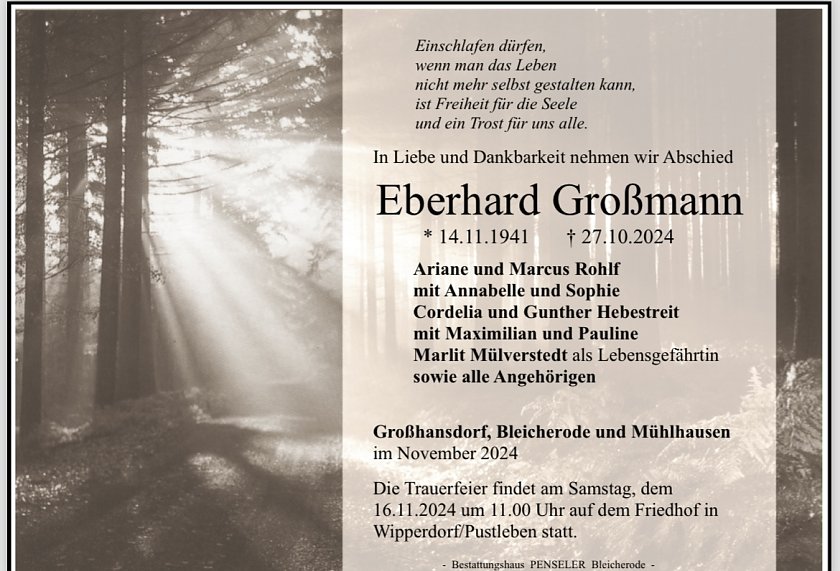 Anzeige Eberhard Gro&szlig;mann (Foto: privat)
