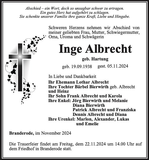 Traueranzeige (Foto: Bestattungsinstitut Westerhausen)