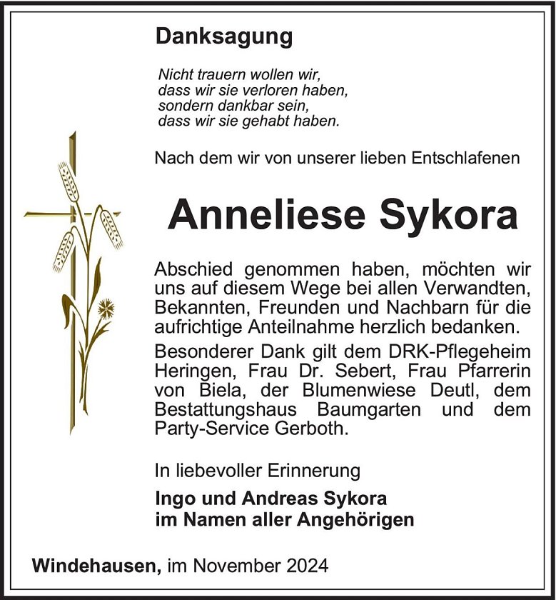 Danksagung (Foto: Bestattung Baumgarten)