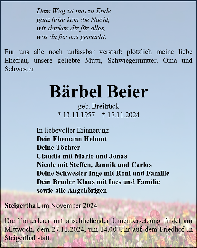 Traueranzeige (Foto: Bestattungshaus Schade)